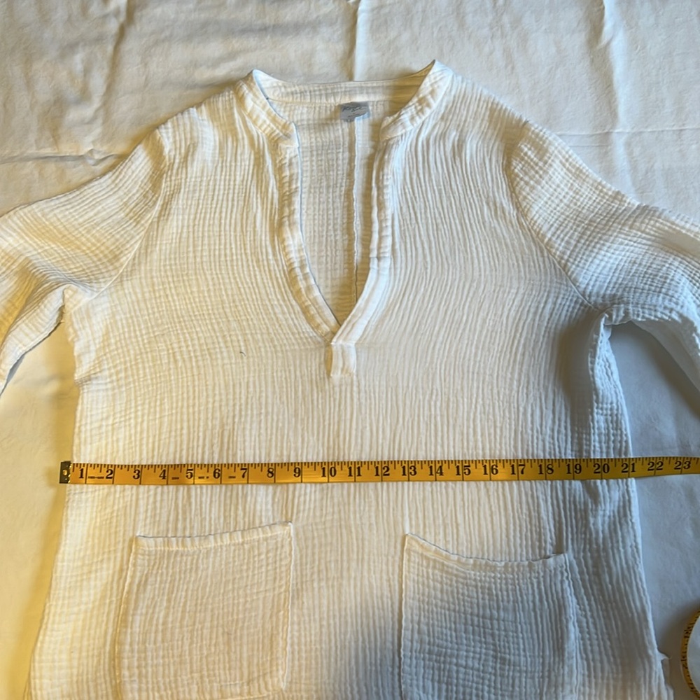 Kona Sol V-neck Cotton Tunic Swimsuit Cover-up White/Pockets size S - Picture 11 of 12